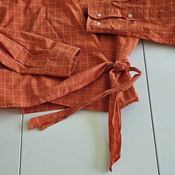 Lauren Ralph Lauren Top Womens Petite M Orange Plaid Cropped LS Tie Front Preppy - Picture 12 of 16